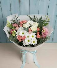 Букет цветов из:  Розы, Лизиантусы и Хризантемы в Кирпильской