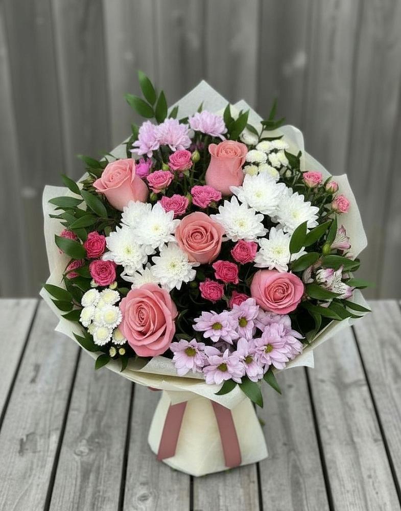 Букет цветов из: Альстромерии, Гвоздики, Розы и Хризантемы в Кирпильской