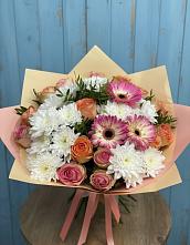 Букет цветов из:  Розы, Герберы и Хризантемы в Кирпильской