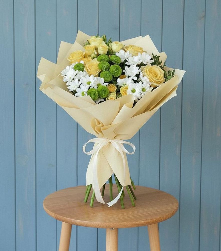 Букет цветов из: Хризантемы и Розы в Кирпильской