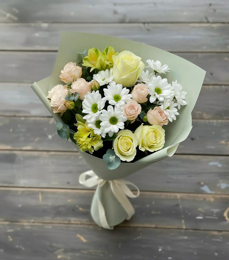 Букет цветов из: Альстромерии, Розы и Хризантемы в Кирпильской