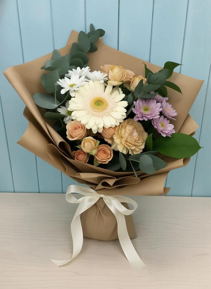 Букет цветов из: Герберы и Хризантемы в Кирпильской