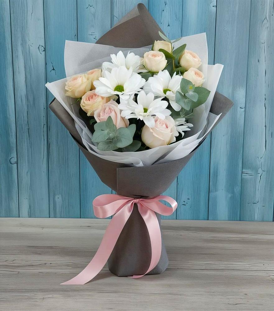 Букет цветов из: Хризантемы и Розы в Кирпильской