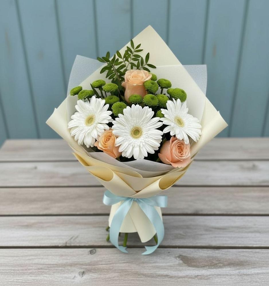 Букет цветов из: Герберы, Розы и Хризантемы в Кирпильской