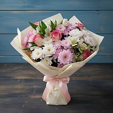 Букет цветов из:  Хризантемы, Альстромерии и Розы в Кирпильской