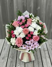 Букет цветов из:  Альстромерии, Гвоздики, Розы и Хризантемы в Кирпильской