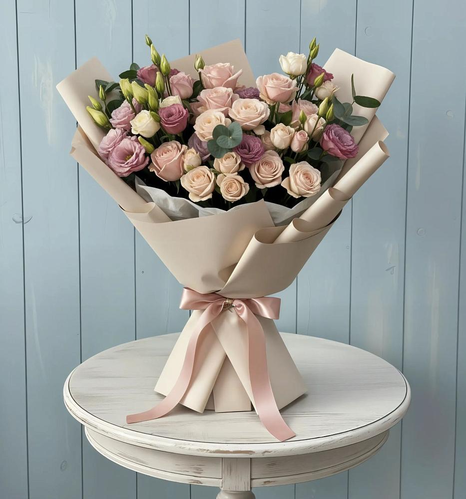 Букет цветов из: Розы и Лизиантусы в Кирпильской