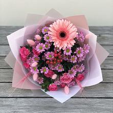 Букет цветов из:  Розы, Герберы и Хризантемы в Кирпильской
