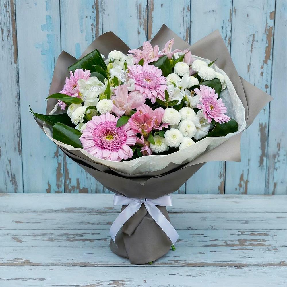 Букет цветов из: Герберы, Альстромерии и Хризантемы в Кирпильской